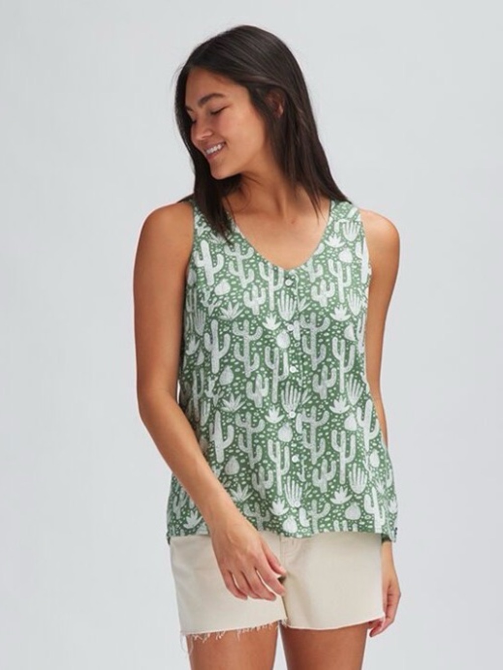 Kavu Beryl Cactus, Button Down Tank Blouse, Size M